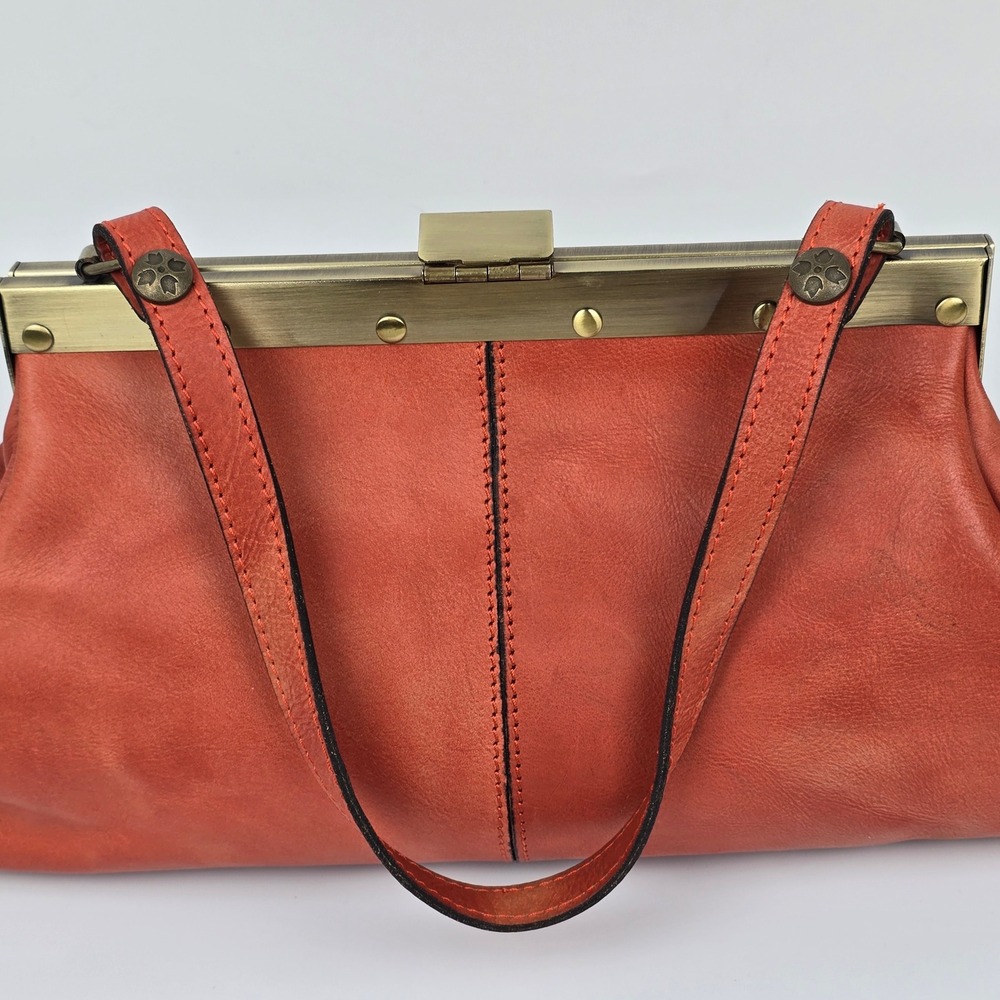 Patricia Nash Floral Leather Frame Clutch Orange Ferraro Handbag Elegant - Picture 3 of 12